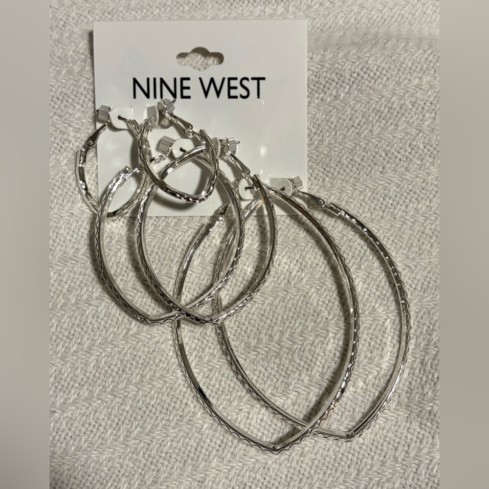 Nine West Textured Silver Hoop Earrings